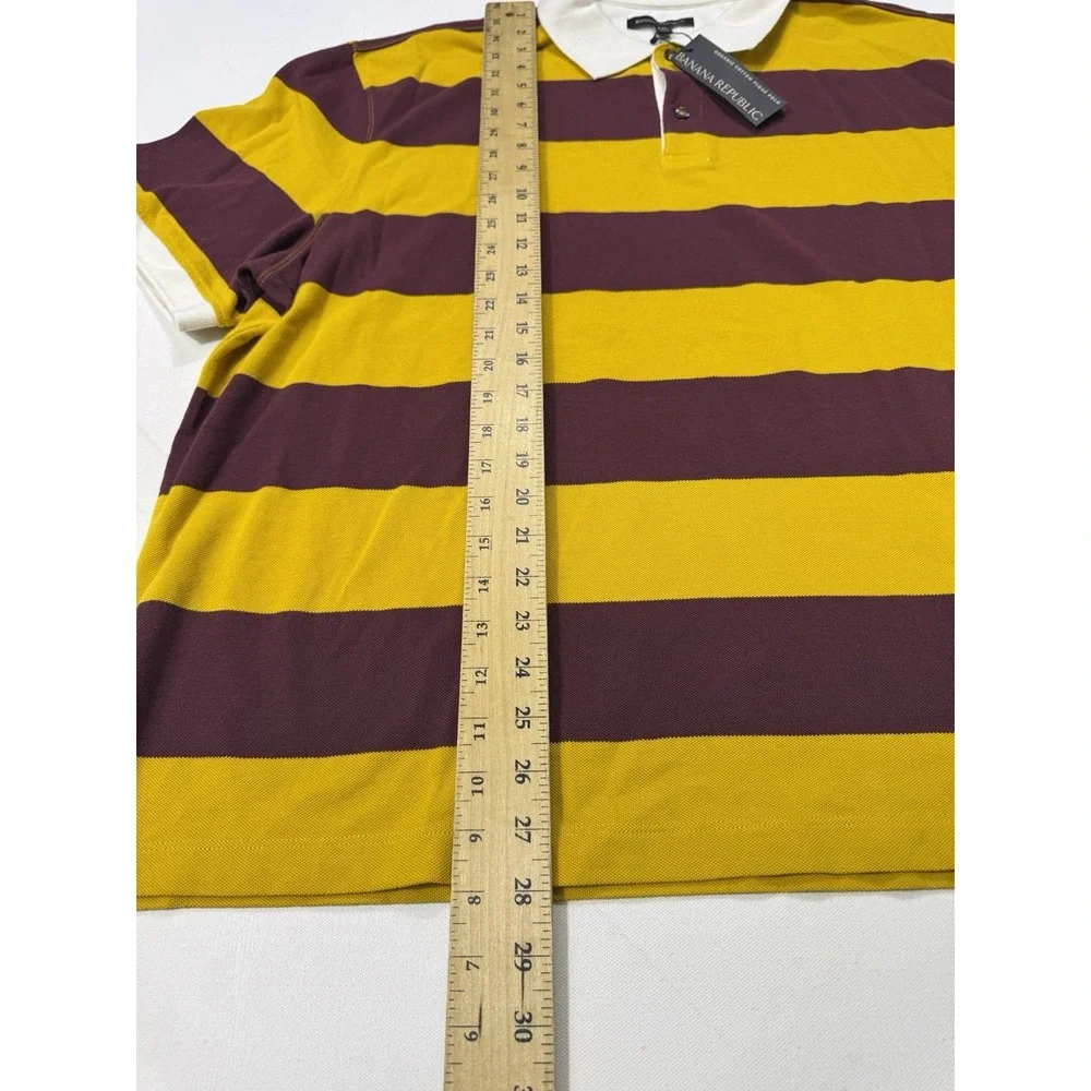 Banana Republic Mens 2XL Maroon Gold Rugby Striped Organic Cotton Pique Polo NWT